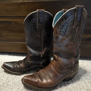 Justin Boots Dark Brown Western Boots with Blue Stitching